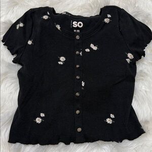 SO Black Kids Button Down Shirt with Daisy Accents E2